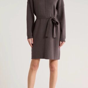 Vici Gray Tie-Waist Sweater Mini Dress Nylon Blend
